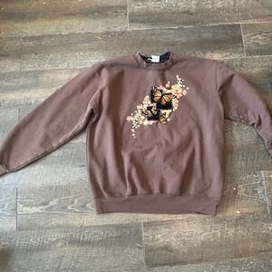 Vintage Country Store Butterfly Embroidery Crewneck Sweatshirt Brown Large